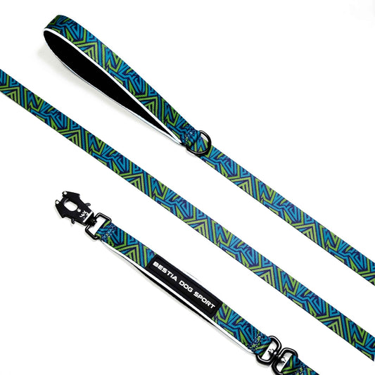 BESTIA DOG SPORT GripPro Leash Blue&Green Print - Canyon Pet Supplies