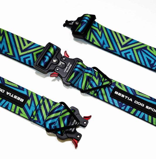 Bestia Dog Sport GripPro Print Collar - Blue&Green - Canyon Pet Supplies